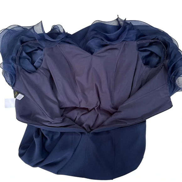 Alexander by Daymor Navy Blue Ruffled Off The Shoulder Sheath Dress 1257 Size 16 - Picture 13 of 16